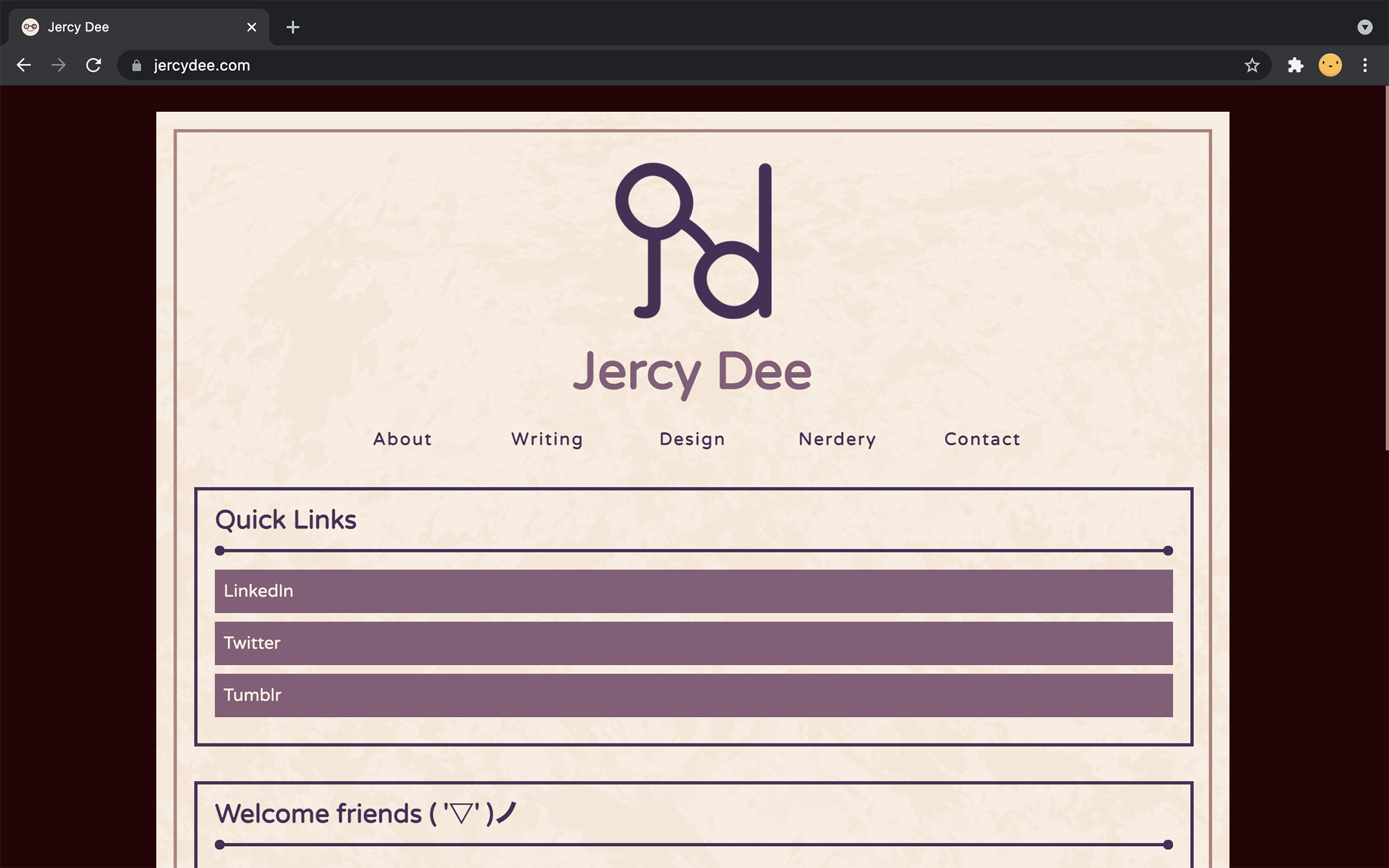 A screenshot of jercydee.com's Homepage on desktop.