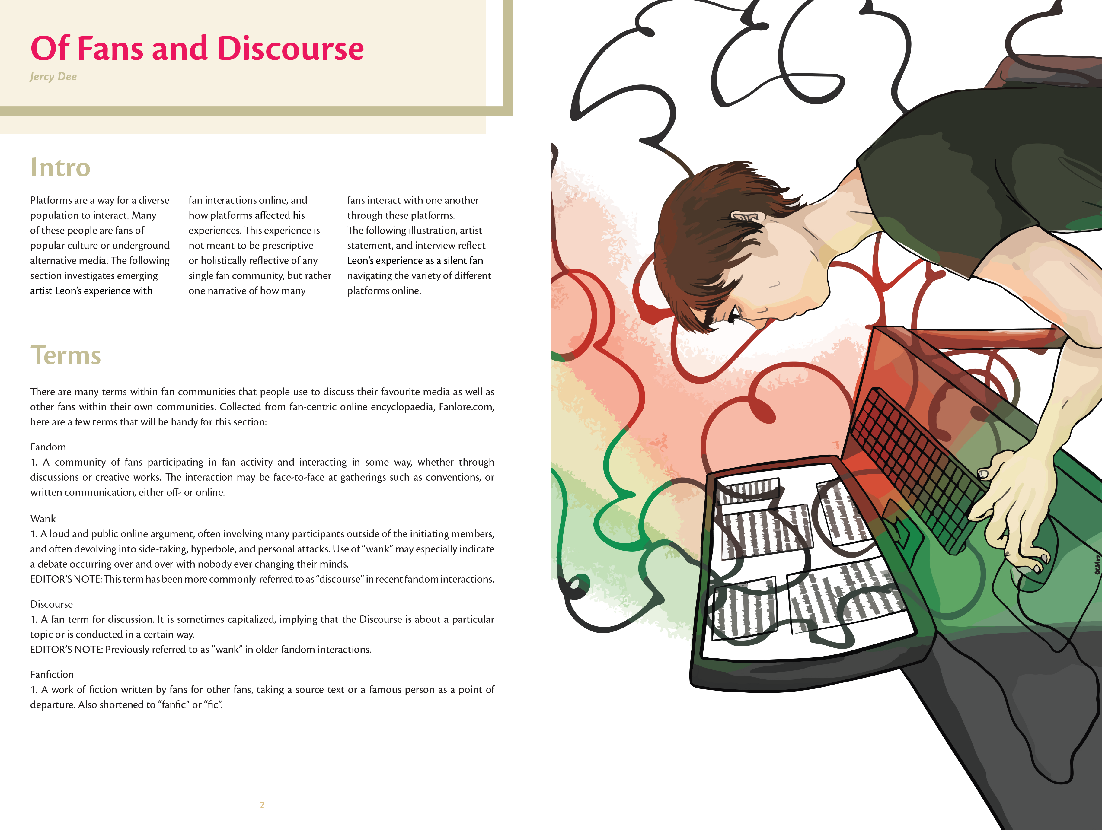 A digital version of the first two pages for Of Fans and Discourse.