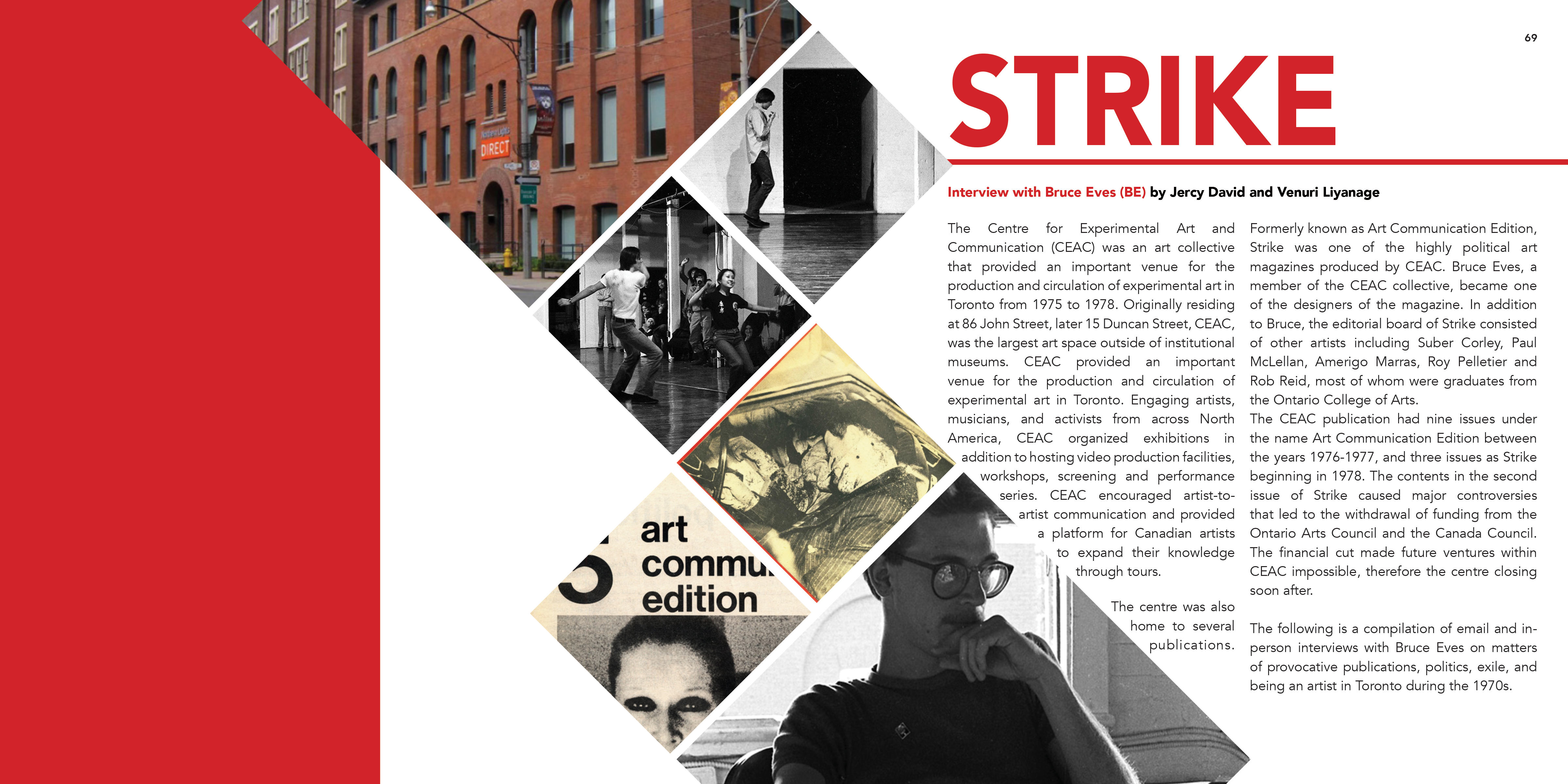 A digital version of the first spread of Strike.